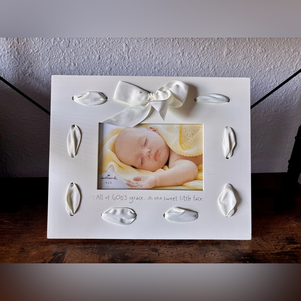 Hallmark Cream Baby Frame with Bow 4”x 6” Home Decor Gift Idea